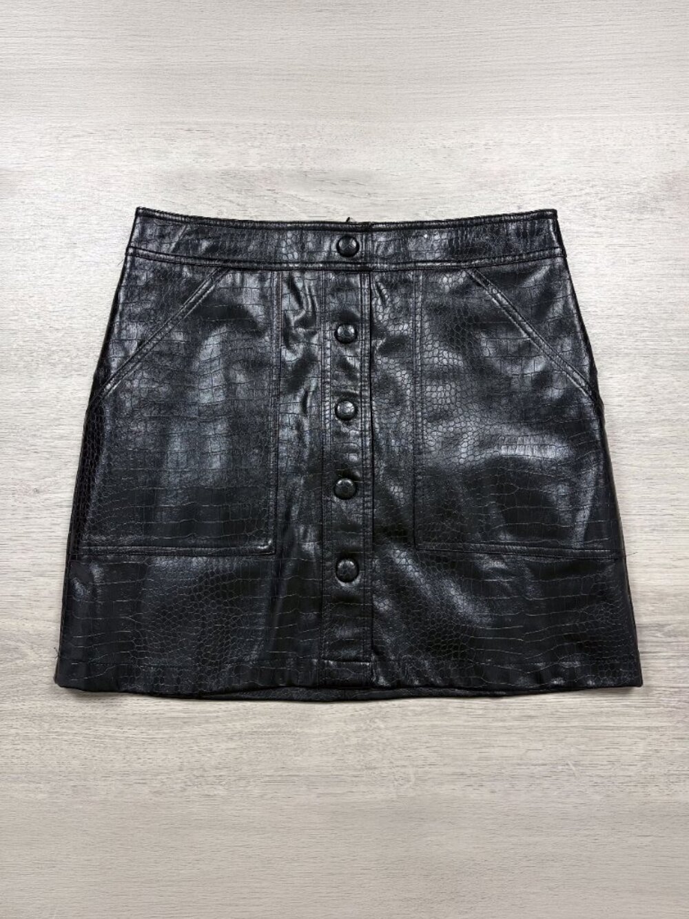 Catherine Malandrino Womens Black Faux Snakeskin Mini Button Front Skirt Size 8